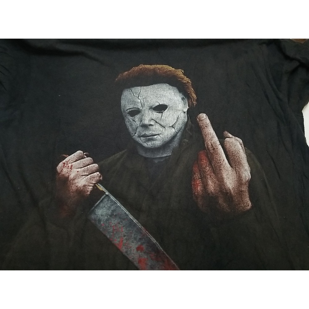 Halloween Michael Myers Middle Finger Black Graphic T-Shirt Mens Medium